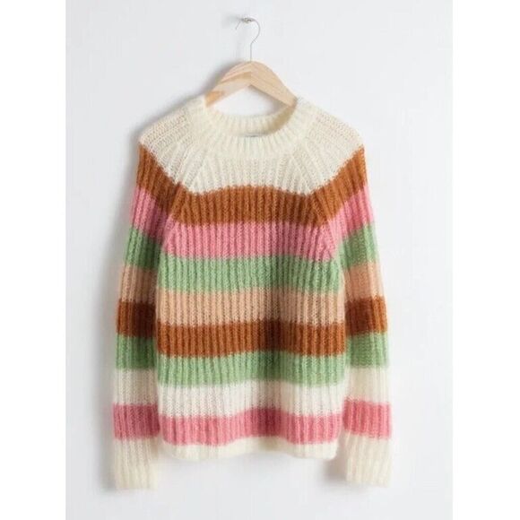 & Other Stories SMALL chunky Knit Color Block Stripe Sweater Mohair Blend - Picture 3 of 12